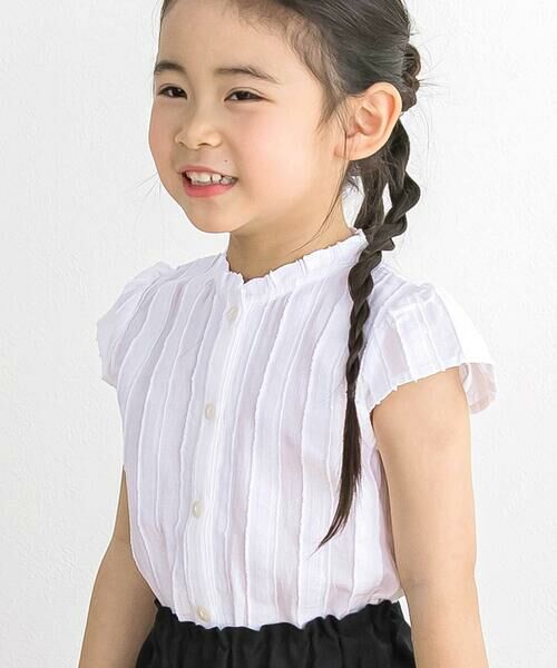 BeBe Petits Pois Vert / ベベ プチ ポワ ヴェール シャツ・ブラウス | 【店舗限定】立体ストライプ裾スカラップブラウス(95〜150cm) | 詳細4