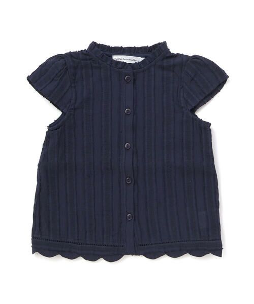 BeBe Petits Pois Vert / ベベ プチ ポワ ヴェール シャツ・ブラウス | 【店舗限定】立体ストライプ裾スカラップブラウス(95〜150cm) | 詳細8