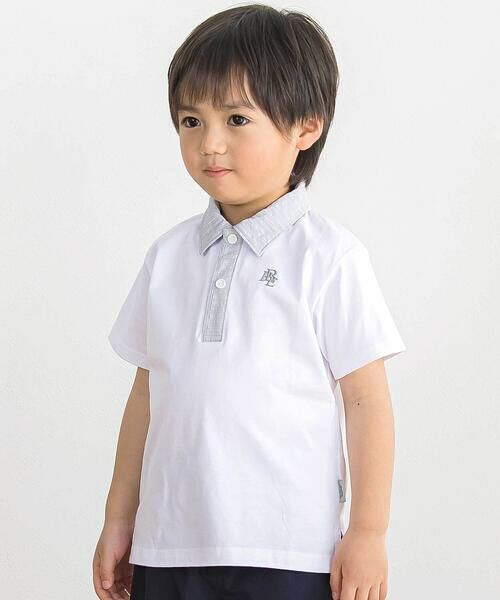 BeBe Petits Pois Vert / ベベ プチ ポワ ヴェール ポロシャツ | 【店舗限定】立体ワンポイントプリント 半袖天竺ポロシャツ(95〜150cm)（ホワイト）