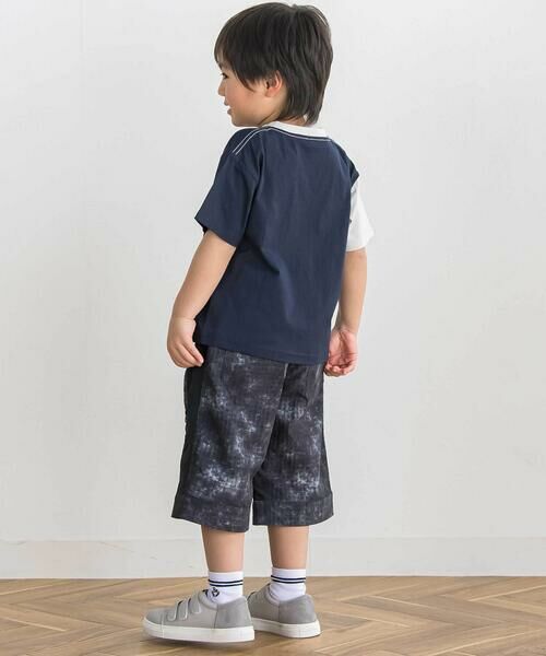 BeBe Petits Pois Vert / ベベ プチ ポワ ヴェール ショート・ハーフ・半端丈パンツ | 【店舗限定】タイダイ無地タフタ切り替えショートパンツ(100~150cm) | 詳細3