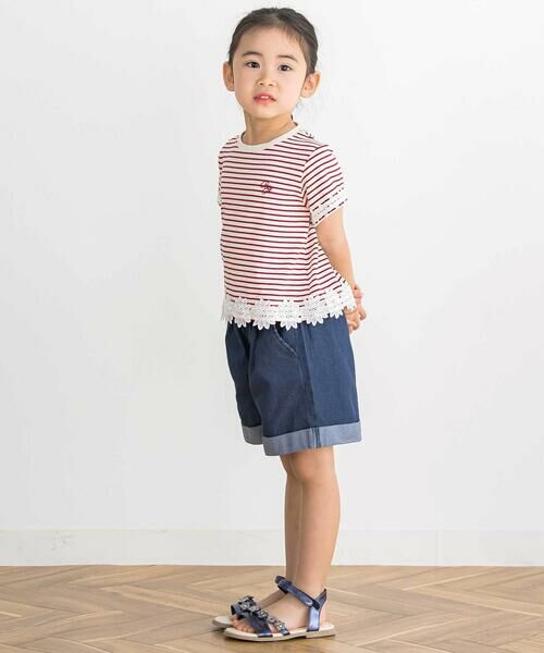 BeBe Petits Pois Vert / ベベ プチ ポワ ヴェール ショート・ハーフ・半端丈パンツ | 【店舗限定】裾折り返しデニムショートパンツ(95~160cm) | 詳細3