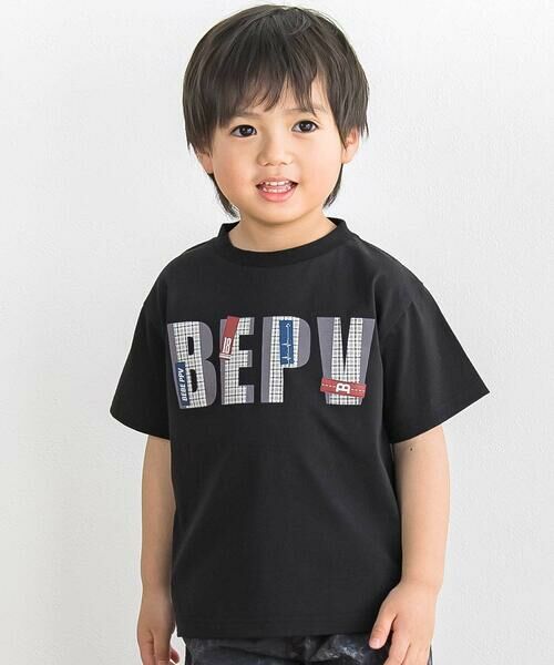 BeBe Petits Pois Vert / ベベ プチ ポワ ヴェール Tシャツ | 【店舗限定】グラフィックチェックロゴ 半袖Tシャツ(100〜150cm)（ブラック）