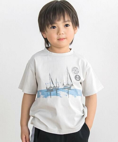 BeBe Petits Pois Vert / ベベ プチ ポワ ヴェール Tシャツ | 【店舗限定】マリンモチーフ プリントTシャツ(100〜150cm)（グレー）