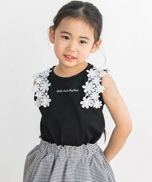 BeBe Petits Pois Vert / ベベ プチ ポワ ヴェール Tシャツ | 【店舗限定】フラワーレース ノースリーブトップス(100〜160cm)（ブラック）