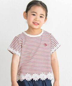 BeBe Petits Pois Vert / ベベ プチ ポワ ヴェール Tシャツ | 【店舗限定】ボーダー花レースTシャツ(95~160cm)