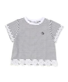 BeBe Petits Pois Vert / ベベ プチ ポワ ヴェール Tシャツ | 【店舗限定】ボーダー花レースTシャツ(95~160cm)