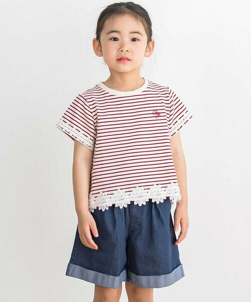 BeBe Petits Pois Vert / ベベ プチ ポワ ヴェール Tシャツ | 【店舗限定】ボーダー花レースTシャツ(95~160cm) | 詳細2