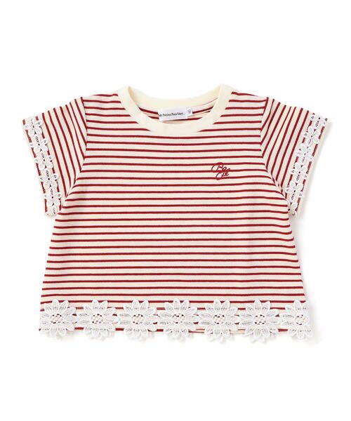 BeBe Petits Pois Vert / ベベ プチ ポワ ヴェール Tシャツ | 【店舗限定】ボーダー花レースTシャツ(95~160cm) | 詳細4