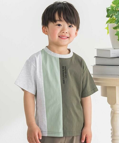 BeBe Petits Pois Vert / ベベ プチ ポワ ヴェール Tシャツ | 【店舗限定】配色切り替え天竺Tシャツ(95~160cm)（グリーン系）
