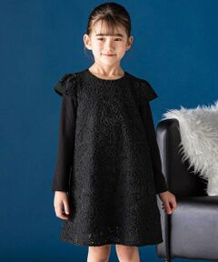 BeBe Petits Pois Vert / ベベ プチ ポワ ヴェール ミニ丈・ひざ丈ワンピース | フラワーレース刺しゅうワンピース(95~150cm)