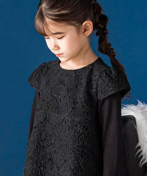 BeBe Petits Pois Vert / ベベ プチ ポワ ヴェール ミニ丈・ひざ丈ワンピース | フラワーレース刺しゅうワンピース(95~150cm) | 詳細14