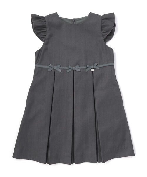 BeBe Petits Pois Vert / ベベ プチ ポワ ヴェール ミニ丈・ひざ丈ワンピース | フリル付きタックリボンポイントジャンパースカート(95~150cm) | 詳細17