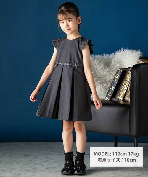 BeBe Petits Pois Vert / ベベ プチ ポワ ヴェール ミニ丈・ひざ丈ワンピース | フリル付きタックリボンポイントジャンパースカート(95~150cm) | 詳細15