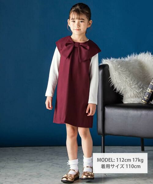 BeBe Petits Pois Vert / ベベ プチ ポワ ヴェール ミニ丈・ひざ丈ワンピース | フロントリボンタックジャンパースカート(95~160cm) | 詳細6