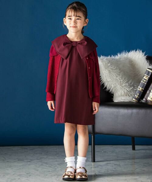 BeBe Petits Pois Vert / ベベ プチ ポワ ヴェール ミニ丈・ひざ丈ワンピース | フロントリボンタックジャンパースカート(95~160cm) | 詳細7
