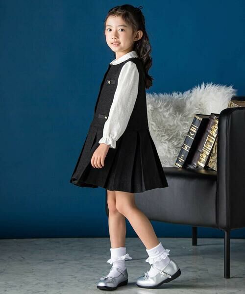 BeBe Petits Pois Vert / ベベ プチ ポワ ヴェール ミニ丈・ひざ丈ワンピース | ツイードプリーツジャンパースカート(95~150cm) | 詳細3