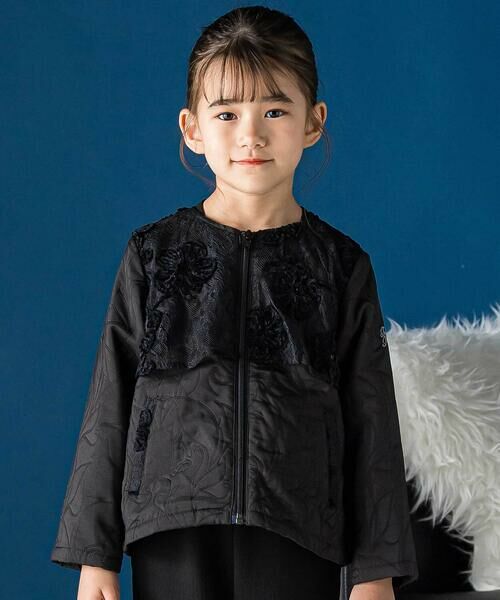 BeBe Petits Pois Vert / ベベ プチ ポワ ヴェール ブルゾン | フラワーキルトレースブルゾン(95~150cm)(ブラック)