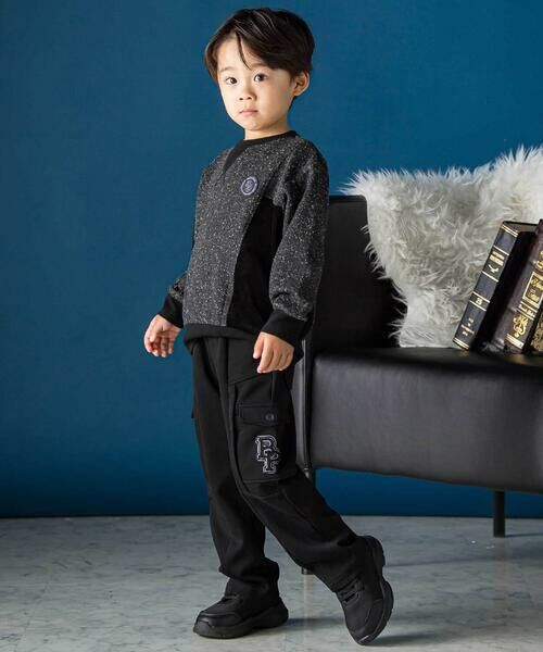 BeBe Petits Pois Vert / ベベ プチ ポワ ヴェール スウェット | ネップ異素材切り替えトレーナー(95~160cm) | 詳細2