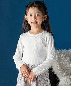 BeBe Petits Pois Vert / ベベ プチ ポワ ヴェール Tシャツ | パールフリルリブ長袖トップス(95~150cm)