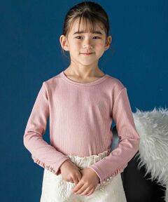 BeBe Petits Pois Vert / ベベ プチ ポワ ヴェール Tシャツ | パールフリルリブ長袖トップス(95~150cm)