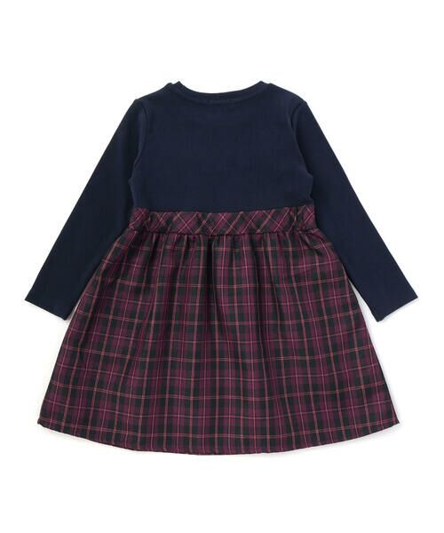 BeBe Petits Pois Vert / ベベ プチ ポワ ヴェール ミニ丈・ひざ丈ワンピース | 【店舗限定】リブ+チェックドッキング長袖ワンピース(95~150cm) | 詳細5