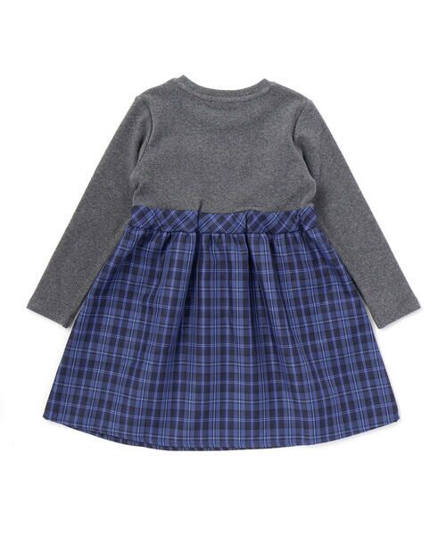 BeBe Petits Pois Vert / ベベ プチ ポワ ヴェール ミニ丈・ひざ丈ワンピース | 【店舗限定】リブ+チェックドッキング長袖ワンピース(95~150cm) | 詳細13
