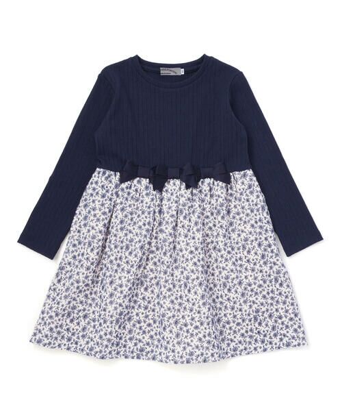 BeBe Petits Pois Vert / ベベ プチ ポワ ヴェール ミニ丈・ひざ丈ワンピース | 【店舗限定】リブ+ネル花柄ドッキング長袖ワンピース(95~150cm) | 詳細4