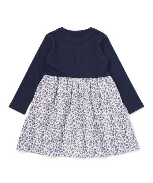 BeBe Petits Pois Vert / ベベ プチ ポワ ヴェール ミニ丈・ひざ丈ワンピース | 【店舗限定】リブ+ネル花柄ドッキング長袖ワンピース(95~150cm) | 詳細5