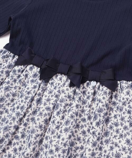 BeBe Petits Pois Vert / ベベ プチ ポワ ヴェール ミニ丈・ひざ丈ワンピース | 【店舗限定】リブ+ネル花柄ドッキング長袖ワンピース(95~150cm) | 詳細8