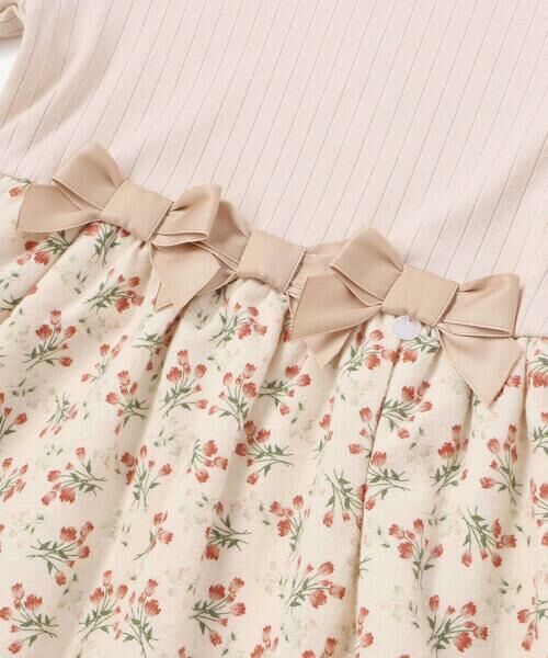 BeBe Petits Pois Vert / ベベ プチ ポワ ヴェール ミニ丈・ひざ丈ワンピース | 【店舗限定】リブ+ネル花柄ドッキング長袖ワンピース(95~150cm) | 詳細15