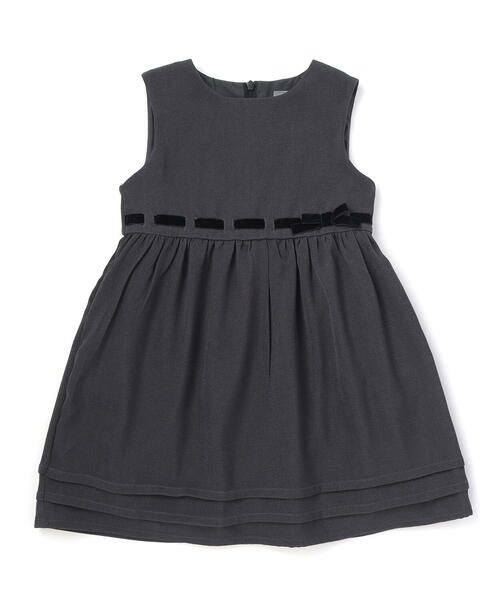 BeBe Petits Pois Vert / ベベ プチ ポワ ヴェール ドレス | 【店舗限定】編み込みリボンジャンパースカート(95~160cm)（ブラック系）