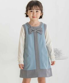 BeBe Petits Pois Vert / ベベ プチ ポワ ヴェール ドレス | 【店舗限定】配色リボンジャンパースカート(95~150cm)