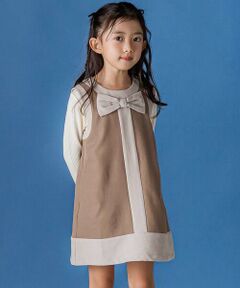BeBe Petits Pois Vert / ベベ プチ ポワ ヴェール ドレス | 【店舗限定】配色リボンジャンパースカート(95~150cm)