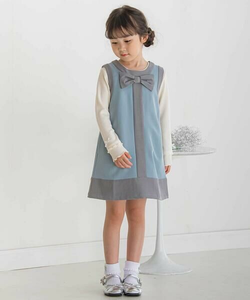 BeBe Petits Pois Vert / ベベ プチ ポワ ヴェール ドレス | 【店舗限定】配色リボンジャンパースカート(95~150cm) | 詳細2