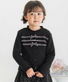 BeBe Petits Pois Vert / ベベ プチ ポワ ヴェール カーディガン・ボレロ | 【店舗限定】リボンリブニットカーディガン(95~150cm)
