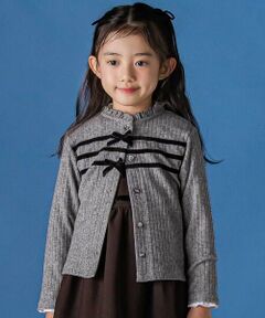 BeBe Petits Pois Vert / ベベ プチ ポワ ヴェール カーディガン・ボレロ | 【店舗限定】リボンリブニットカーディガン(95~150cm)
