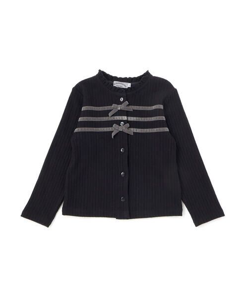 BeBe Petits Pois Vert / ベベ プチ ポワ ヴェール カーディガン・ボレロ | 【店舗限定】リボンリブニットカーディガン(95~150cm) | 詳細3