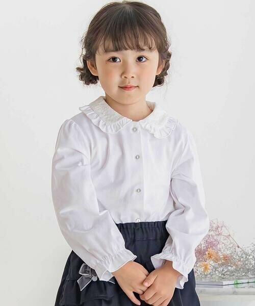 BeBe Petits Pois Vert / ベベ プチ ポワ ヴェール シャツ・ブラウス | 【店舗限定】襟花レースブラウス(95~150cm)(ホワイト)