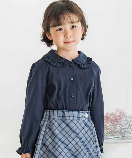 BeBe Petits Pois Vert / ベベ プチ ポワ ヴェール シャツ・ブラウス | 【店舗限定】襟花レースブラウス(95~150cm)(ネイビー)