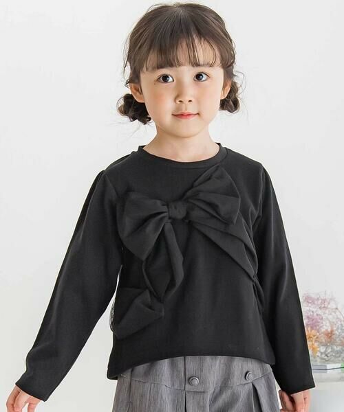 BeBe Petits Pois Vert / ベベ プチ ポワ ヴェール スウェット | 【店舗限定】リボンポイント裏毛トレーナー(95~160cm)（ブラック）