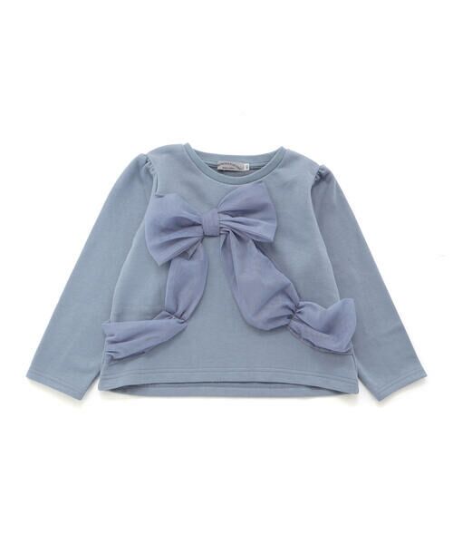 BeBe Petits Pois Vert / ベベ プチ ポワ ヴェール スウェット | 【店舗限定】リボンポイント裏毛トレーナー(95~160cm)（ブルー）