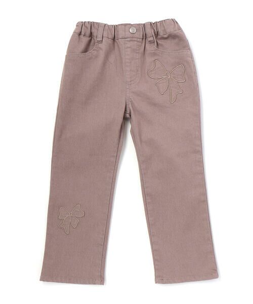 BeBe Petits Pois Vert / ベベ プチ ポワ ヴェール その他パンツ | 【店舗限定】リボン刺しゅうカラーデニムロングパンツ(95~160cm)（ベージュ）