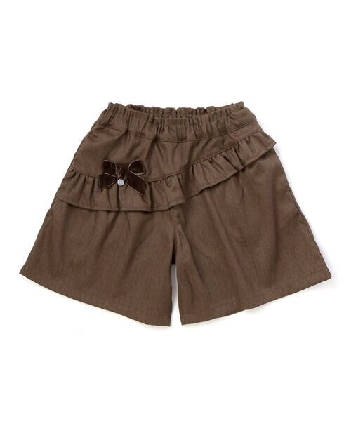 BeBe Petits Pois Vert / ベベ プチ ポワ ヴェール ショート・ハーフ・半端丈パンツ | 【店舗限定】フリルリボンキュロットパンツ(95~150cm)(ブラウン)