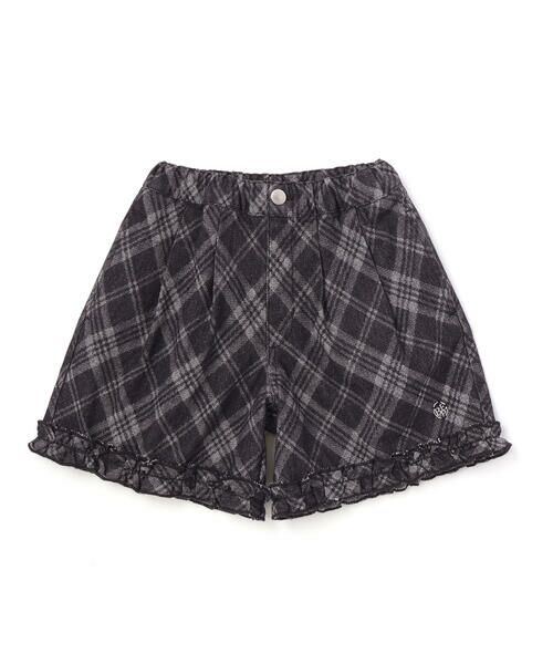 BeBe Petits Pois Vert / ベベ プチ ポワ ヴェール ショート・ハーフ・半端丈パンツ | 【店舗限定】チェック柄デニムキュロットパンツ(95~150cm)(ブラック)