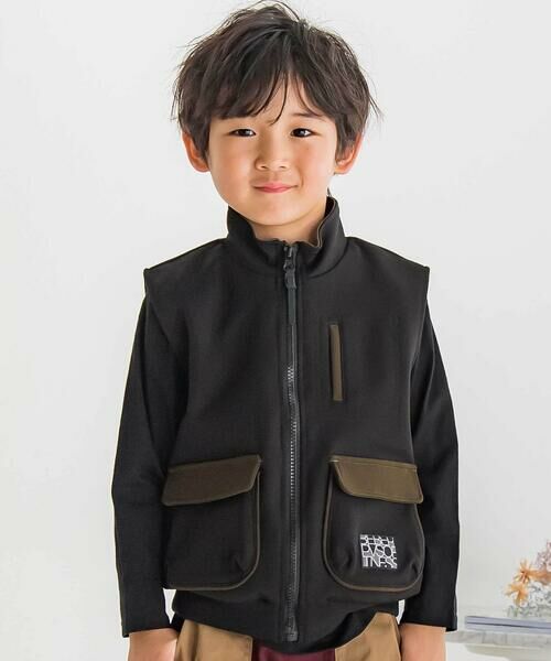 BeBe Petits Pois Vert / ベベ プチ ポワ ヴェール ベスト | 【店舗限定】フラップポケットベスト(95~150cm)(ブラック)