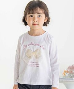 BeBe Petits Pois Vert / ベベ プチ ポワ ヴェール Tシャツ | 【店舗限定】チュールリボンロングTシャツ(95~150cm)