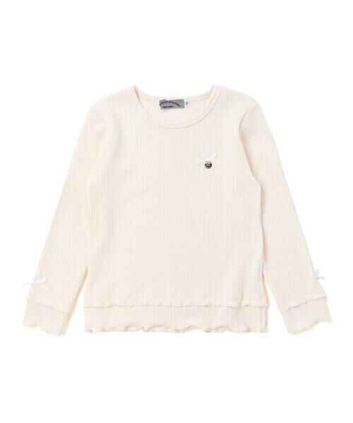 BeBe Petits Pois Vert / ベベ プチ ポワ ヴェール Tシャツ | 【店舗限定】2段フリルリブトップス(95~160cm)(オフホワイト)
