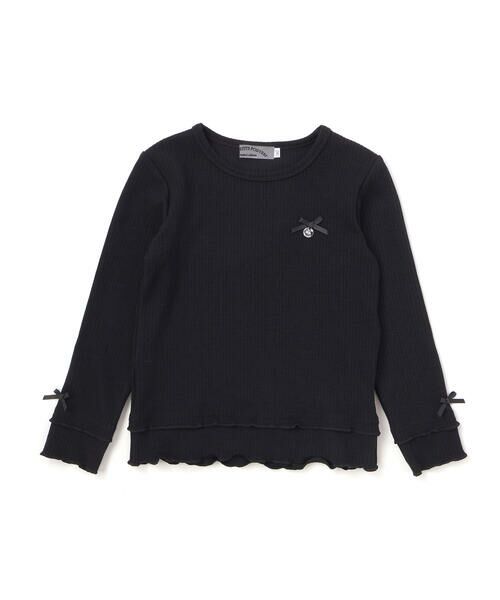 BeBe Petits Pois Vert / ベベ プチ ポワ ヴェール Tシャツ | 【店舗限定】2段フリルリブトップス(95~160cm)(ブラック)