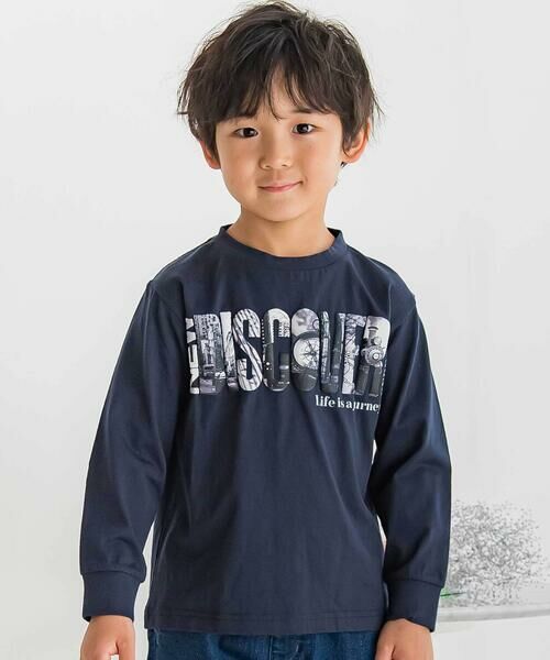 BeBe Petits Pois Vert / ベベ プチ ポワ ヴェール Tシャツ | 【店舗限定】発泡写真プリントロングTシャツ(95~150cm)(ネイビー)