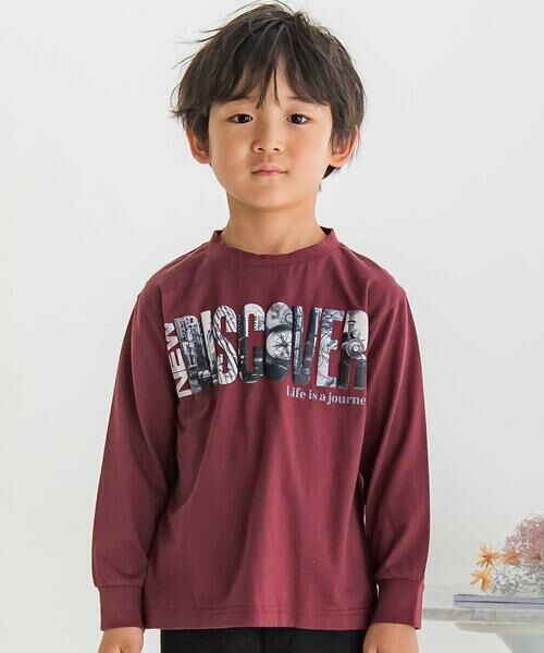 BeBe Petits Pois Vert / ベベ プチ ポワ ヴェール Tシャツ | 【店舗限定】発泡写真プリントロングTシャツ(95~150cm)(ボルドー)
